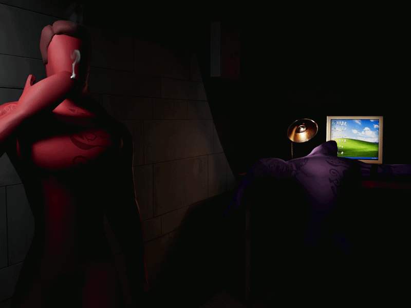 An animated smoking red guy